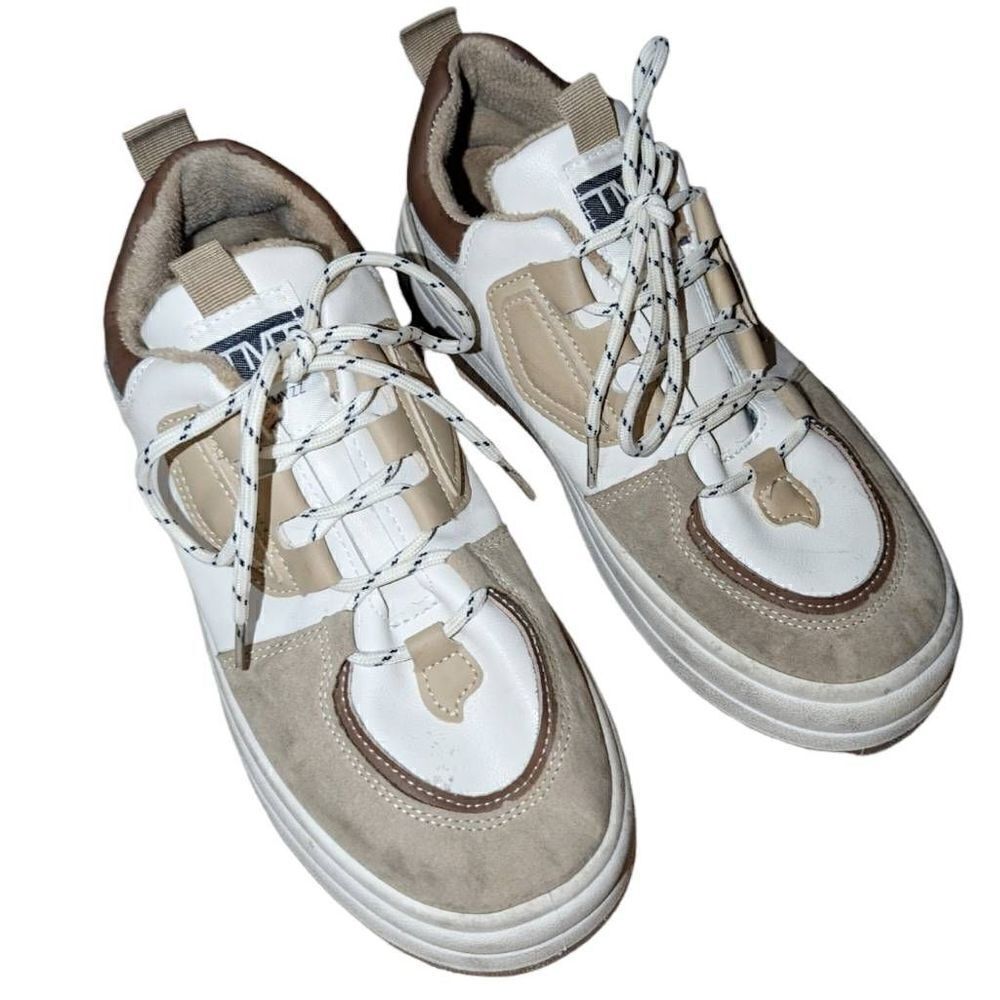 Sunnei TMT Women's Colorbock Suede Lace-up Sneaker Shoes Tan and White Size 40